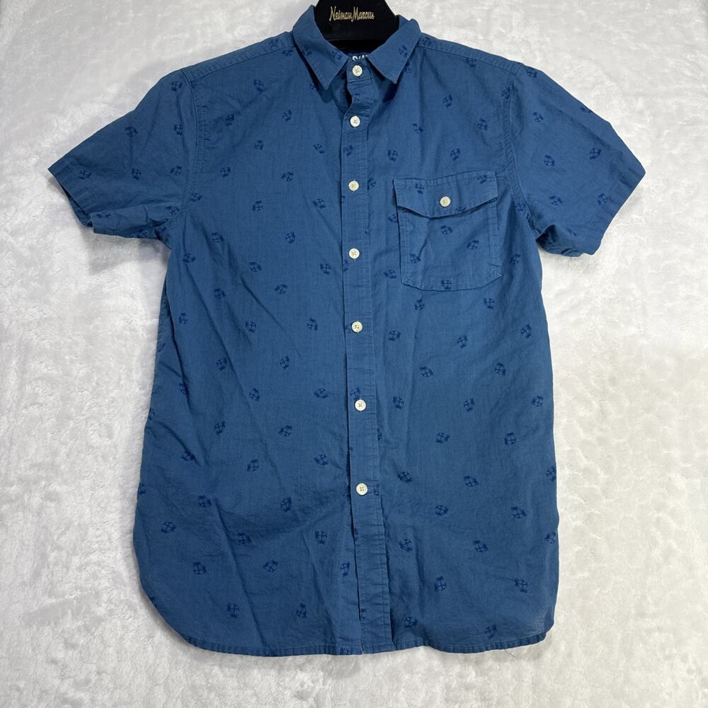 Mossimo Supply Co Dark Blue Palm Trees Print Short Sleeve Shirt Mens Size Small